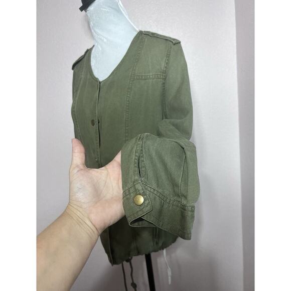 Market & Spruce Size M Woman Gold button Army green Military style jacket Bomber - Picture 4 of 8